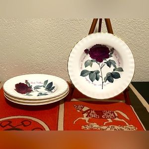 4 VTG Roy Kirkham 9” Soup Bowl. Versailles Rosa Gallica. Made In England.